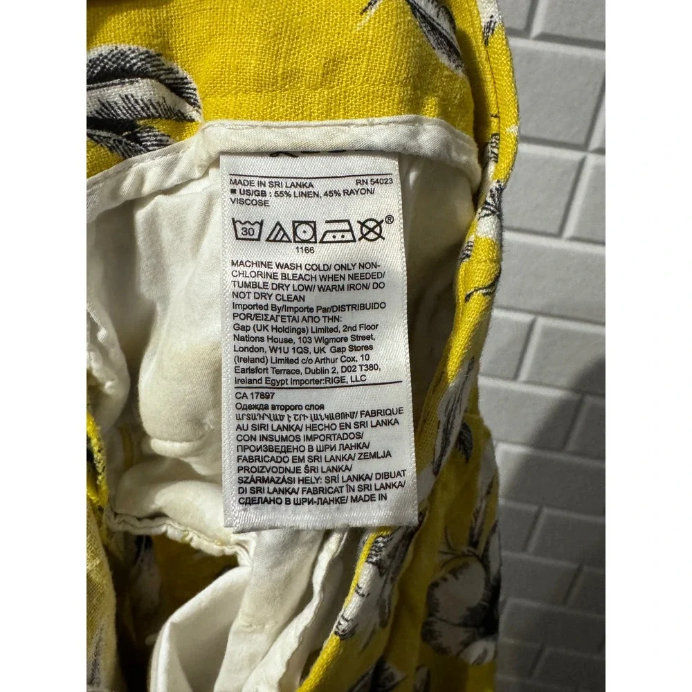 Banana Republic Womens Yellow Floral Linen Blend Wide Leg Trousers Size 4